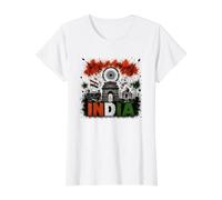 T-Shirt de l'Inde, Drapeau de l'Inde pour Enfants, Drapeau Indien, Cartes Indiennes T-Shirt Graphique avec Valeur, Femme, Blanc, L