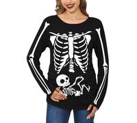 T-shirt de maternité pour femme - Manches longues - Comfy Pregnancy - Costume squelette - Noir - Taille XXL, Schwarzes Skelett, XXL