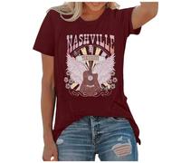 T-shirt de musique country pour femme - Style vintage - Tennessee - T-shirt graphique - Rodéo Western - Manches courtes, Brique rouge., XL