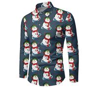 T-shirt de Noël à manches longues Rever pour homme avec imprimé Père Noël élégant et décontracté Chemises de Noël douillettes Coupe ajustée Chemise de Noël Ugly Christmas Sweater Costume de Noël, O