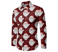 T-shirt de Noël à manches longues Rever pour homme avec imprimé Père Noël élégant et décontracté Chemises de Noël douillettes Coupe ajustée Chemise de Noël Ugly Christmas Sweater Costume de Noël, O