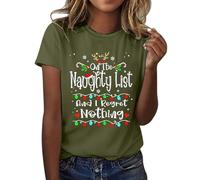 T-shirt de Noël amusant « On The List and I Regret Nothing » pour femme, Vert armée., M