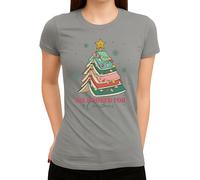 T-shirt de Noël avec six canards au look de Noël avec guirlande lumineuse sur rayures zèbres, gris, S