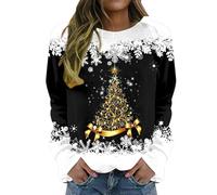 T-shirt de Noël décontracté à manches 3/4 pour femme, col rond, imprimé arbre de Noël, flocon de neige, joli chemisier graphique, vêtements tendance pour femmes, Royaume-Uni 2026, Noir , 4XL
