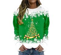 T-shirt de Noël décontracté à manches 3/4 pour femme, col rond, imprimé arbre de Noël, flocon de neige, joli chemisier graphique, vêtements tendance pour femmes, Royaume-Uni 2026, Vert, S