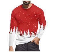 T-shirt de Noël décontracté tendance pour homme - Manches longues - Col rond pour un style parfait, Blanc., XXL