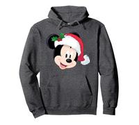 T-shirt de Noël Disney Mickey Mouse avec chapeau de Père Noël Sweat à Capuche, Unisexe pour adultes, Chiné Foncé, XL