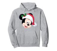 T-shirt de Noël Disney Mickey Mouse avec chapeau de Père Noël Sweat à Capuche, Unisexe pour adultes, Gris Chiné, L