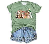 T Shirt De Noël en Coton Tshirt De Noël Femme Fashionable Décontracté Printed Manches Courtes Col Rond Tee Haut pour Women pour Célébration Familiale