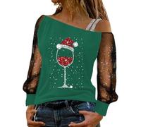 T Shirt De Noël En Coton TShirt De Noël Femme Off Shoulder Manches Longues T Shirt Élégant Lace Blouse Casual Loose Fit Top Quotidien Confortable Tenues Fashionable Design Doux Breathable Fabric