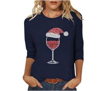 T Shirt De Noël en Coton Tshirt De Noël Femme Short Sleeve Round Neck Printed T Shirt Casual Confortable Fashion Top Quotidien Tenue pour Soirée De Noël