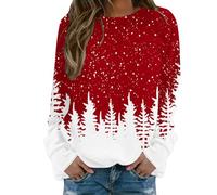 T-shirt de Noël Femme Léger Curvy T-shirt Flocons De Neige Col Rond Manches Longues Pulls Moche De Noël Sweat Sans Capuche Élégant Hiver Tricot Père Noël T Shirt Rouge Méchant, rouge, XXL
