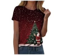 T-Shirt de Noël Femmes Col Rond Décontracté T-Shirts à Manches Courtes avec Drôles Impression Coton Tshirt de Noel Tee Shirt Haut (XXL)