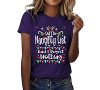 T-shirt de Noël humoristique « On The List and I Regret Nothing » pour femme Noir Rolli, lilas, M
