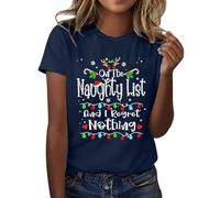 T-shirt de Noël humoristique « On The List and I Regret Nothing » pour femme Noir Rolli, Marine, L