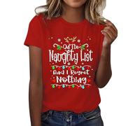 T-shirt de Noël humoristique « On The List and I Regret Nothing » pour femme Noir Rolli, rouge, XXL