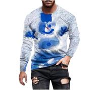 T-shirt de Noël léger pour homme 2025 - Imprimé de Noël 3D - Col rond - Manches longues - Pour la gym en plein air, le sport, la vie quotidienne, bleu ciel, 3XL