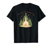 T-Shirt de Noël « Oh Come Let Us Adore Him Church Pine Trees » T-Shirt Graphique avec Valeur