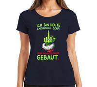 T-shirt de Noël pour femme avec inscription « Ich Bin Heute Emotional nah am Mittefinger Grinch », bleu marine, M