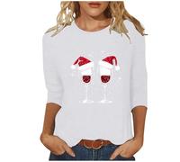 T-shirt de Noël pour femme - Pull de Noël grossier à manches courtes - T-shirt graphique Merry Tree Santa - Col rond - Pull fantaisie - Tunique habillée et décontractée, a blanc, L