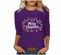 T-shirt de Noël violet pour femme - Pull de Noël moche à manches courtes - Arbre de Noël - Flocon de neige - Verres à vin - Col rond - Pull de Noël habillé - Chemisier de gym surdimensionné
