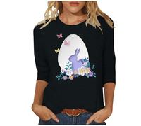 T-shirt de Pâques pour femme - Chemisier d'été à manches 3/4 - T-shirt amusant - Imprimé lapin de Pâques - Tunique avec col rond - Pull à manches longues - Chemisier et tunique pour femme - Costume
