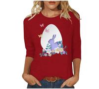 T-shirt de Pâques pour femme - Chemisier d'été à manches 3/4 - T-shirt amusant - Imprimé lapin de Pâques - Tunique avec col rond - Pull à manches longues - Chemisier et tunique pour femme - Costume