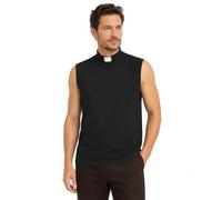 T-shirt de prêtre sans manches pour homme, col clergyman à insert blanc | Coupe sans manches à superposer; tissu fluide, peu froissable et résistant, 95 % polyester et 5 % élasthanne.