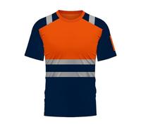 T-shirt de protection d'avertissement pour homme à manches courtes patchwork réfléchissant jaune orange t-shirt de travail col rond en coton respirant vêtement de travail, O Orange, S