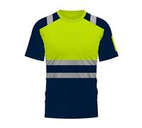 T-shirt de protection d'avertissement pour homme à manches courtes patchwork réfléchissant jaune orange t-shirt de travail col rond en coton respirant vêtement de travail, O vert clair, S