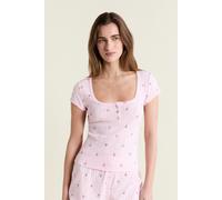 T-shirt de pyjama à motifs en coton en pointelle - Katell - L - Rose - Femme - Etam