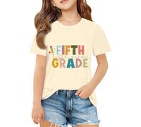 T-shirt de rentrée scolaire pour filles et garçons - T-shirt de première 2e troisième quatrième année - Tenue de premier jour d'école pour enfants - T-shirt d'été pour filles, beige, 5-6 ans
