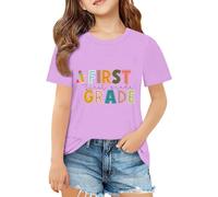 T-shirt de rentrée scolaire pour filles et garçons - T-shirt de première 2e troisième quatrième année - Tenue de premier jour d'école - T-shirt d'été à paillettes pour filles, violet, 11-12 ans