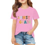 T-shirt de rentrée scolaire pour filles et garçons - T-shirt de première 2e troisième quatrième année - Tenue de premier jour d'école - T-shirt d'été à paillettes pour filles, rose, 11-12 ans