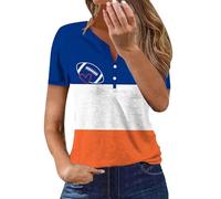 T-shirt de rugby à manches courtes pour femme et fille, Orange, XXL
