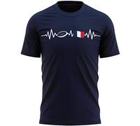 T-shirt de rugby pour homme avec drapeau de la France et battement de cœur, bleu marine, L