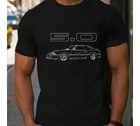 T-shirt de Saint-Valentin pour homme, Mustang GT Fox Body 5.0 Line Art de troisième génération, 1 pièce, col rond, 220 g/m², décontracté, épais, en pur coton T-shirt imprimé décontracté à manches cour