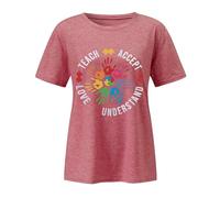 T-shirt de sensibilisation à l'autisme pour femme - T-shirt coloré pour enseigner l'amour - Accept Understand - Haut de soutien pour l'inclusion, Style_q03 Rose, XL