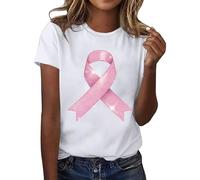 T-shirt de sensibilisation au cancer du sein pour femme avec motif nœud inspirant, col en V, manches courtes, haut décontracté pour le quotidien, Blanc., XXL
