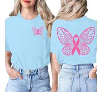 T-Shirt de Sensibilisation Femme avec Imprimé Graphique Haut de Force, T-Shirt À Manches Courtes avec Nœud Rose et Ruban pour Événement Caritatif