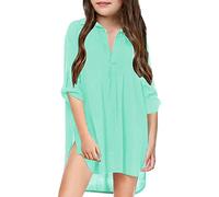 T-shirt de ski pour femme et fille, couverture de plage pour fille, t-shirt en mousseline de soie, bikini, maillot de bain, robe de plage, couverture de natation, histoires de l'Avent, Vert menthe