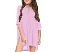 T-shirt de ski pour femme et fille, couverture de plage pour fille, t-shirt en mousseline de soie, bikini, maillot de bain, robe de plage, couverture de natation, histoires de l'Avent, Rose, 6-7 ans