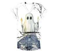 T Shirt de sorcière pour Femmes, Halloween, Manches Courtes, Motif Arbre, Chat, Chauve Souris Couple Homme (White, XXXXXL)
