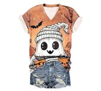 T Shirt de sorcière pour Femmes, Halloween, Manches Courtes, Motif Arbre, Chat, Chauve Souris Jogging Manga Enfant (Orange, XXXXXL)