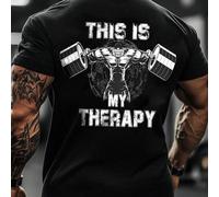 T-shirt de sport à manches courtes col ras-du-cou pour hommes, imprimé minimaliste "C'est ma thérapie" pour la musculation et le fitness, tenue de gym, noir L,M,XL,XXL,XXXLRétroÉtoffe