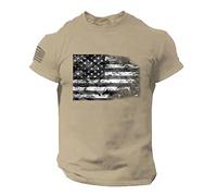 T-shirt de sport à manches courtes pour homme avec logo du drapeau américain décontracté fitness impression 3D à manches courtes pas cher, kaki, XL