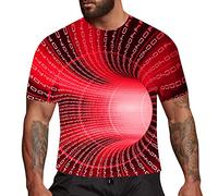 T-shirt de sport à manches courtes pour homme, motif géométrique 3D, illusions d'optique, vortex imprimé, décontracté, col rond, course à pied, gym, Rouge, M