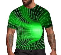 T-shirt de sport à manches courtes pour homme, motif géométrique 3D, illusions d'optique, vortex imprimé, décontracté, col rond, course à pied, gym, Vert, XL