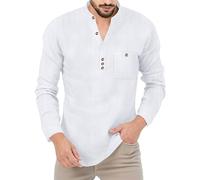 T-shirt de sport à manches courtes pour homme - Style décontracté et tendance - Col montant boutonné - Pour l'intérieur et l'extérieur, la marche, le sport, la vie quotidienne, blanc, L