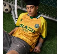 T-shirt de sport à manches courtes pour hommes avec imprimé de lettres contrastées jaune-vert, maillot de football Coupe du Monde 2026 Brésil, tenue assortie pour couple en vacances. L,M,S,XL,XXLBlocs
